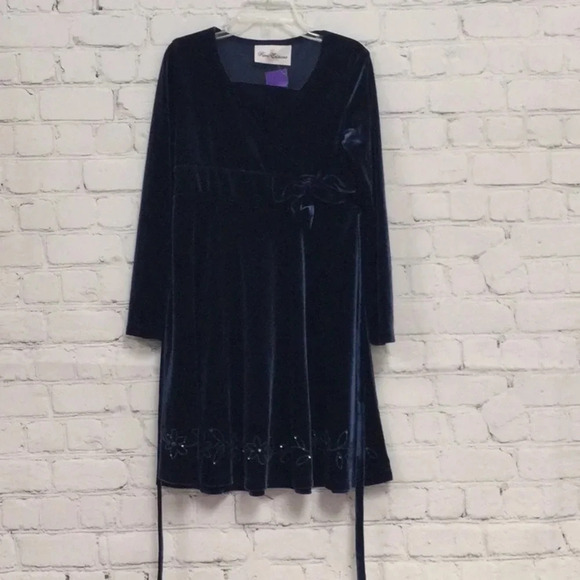 Rare Editions size 6 Royal Blue Velour Dress with Bow - Picture 1 of 7